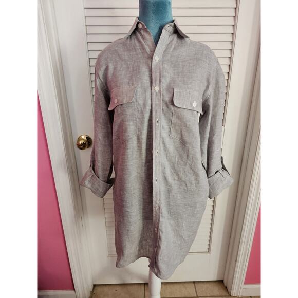 Emily Phillips Nashville Girlfriend Oxford Linen ShirtDress Dress Grey Small 2 4 - Picture 1 of 3